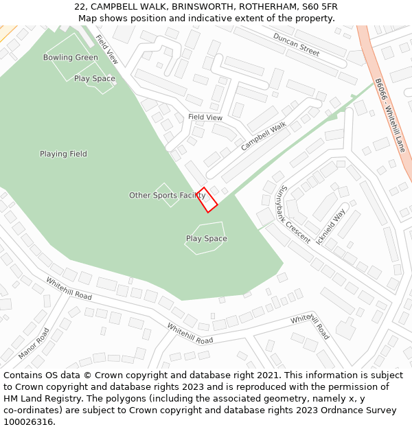 22, CAMPBELL WALK, BRINSWORTH, ROTHERHAM, S60 5FR: Location map and indicative extent of plot