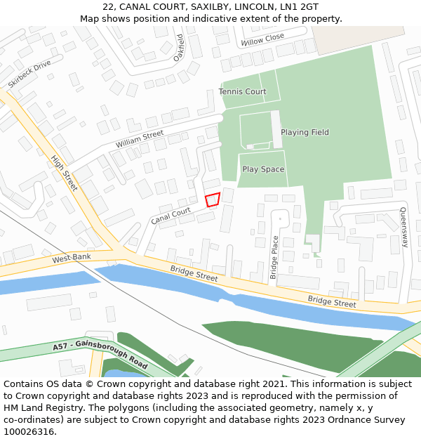 22, CANAL COURT, SAXILBY, LINCOLN, LN1 2GT: Location map and indicative extent of plot