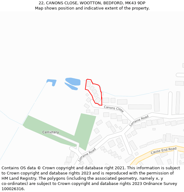 22, CANONS CLOSE, WOOTTON, BEDFORD, MK43 9DP: Location map and indicative extent of plot