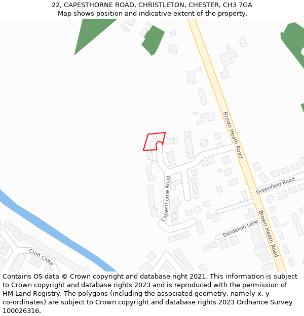 22, CAPESTHORNE ROAD, CHRISTLETON, CHESTER, CH3 7GA: Location map and indicative extent of plot