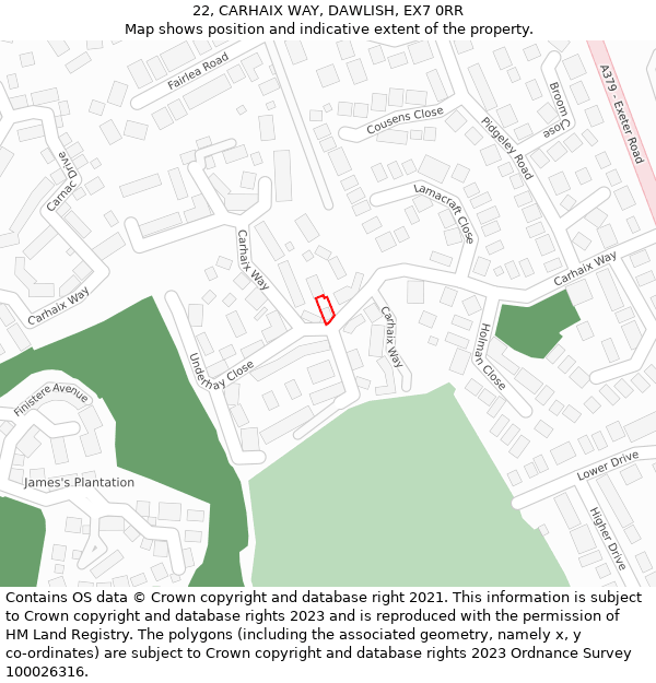 22, CARHAIX WAY, DAWLISH, EX7 0RR: Location map and indicative extent of plot