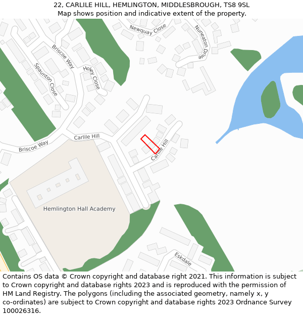 22, CARLILE HILL, HEMLINGTON, MIDDLESBROUGH, TS8 9SL: Location map and indicative extent of plot