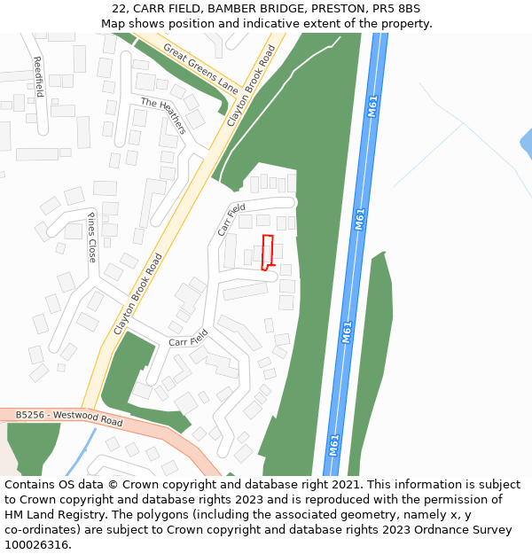 22, CARR FIELD, BAMBER BRIDGE, PRESTON, PR5 8BS: Location map and indicative extent of plot