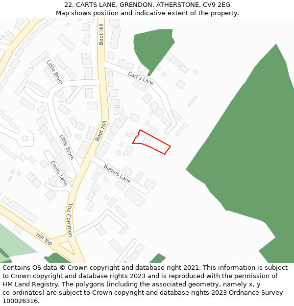 22, CARTS LANE, GRENDON, ATHERSTONE, CV9 2EG: Location map and indicative extent of plot