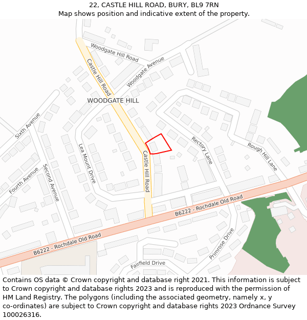 22, CASTLE HILL ROAD, BURY, BL9 7RN: Location map and indicative extent of plot