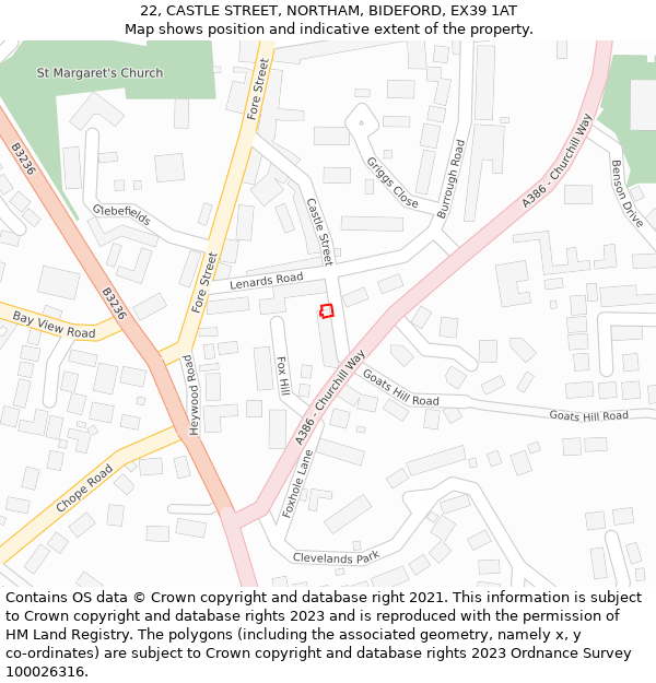 22, CASTLE STREET, NORTHAM, BIDEFORD, EX39 1AT: Location map and indicative extent of plot