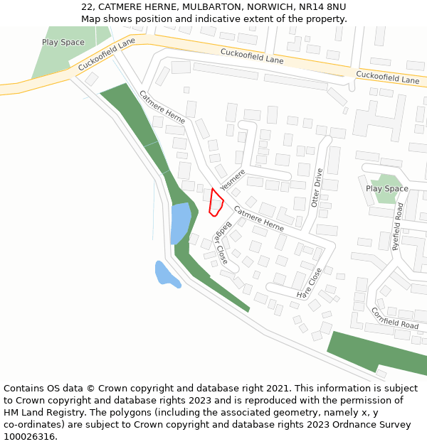 22, CATMERE HERNE, MULBARTON, NORWICH, NR14 8NU: Location map and indicative extent of plot