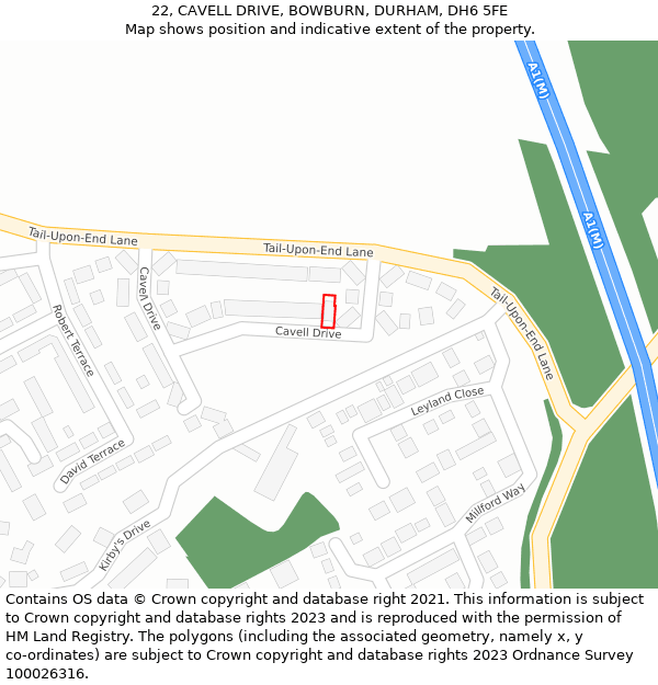 22, CAVELL DRIVE, BOWBURN, DURHAM, DH6 5FE: Location map and indicative extent of plot