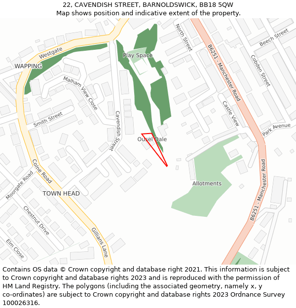 22, CAVENDISH STREET, BARNOLDSWICK, BB18 5QW: Location map and indicative extent of plot