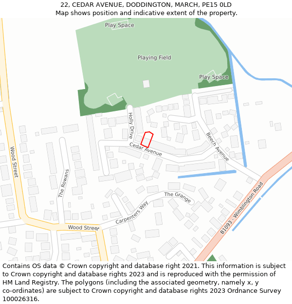 22, CEDAR AVENUE, DODDINGTON, MARCH, PE15 0LD: Location map and indicative extent of plot