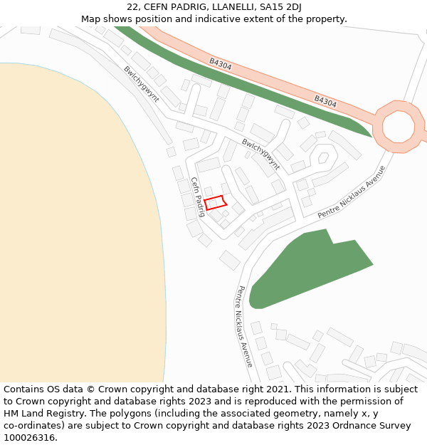 22, CEFN PADRIG, LLANELLI, SA15 2DJ: Location map and indicative extent of plot
