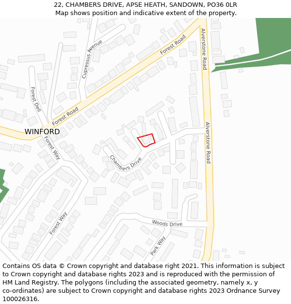 22, CHAMBERS DRIVE, APSE HEATH, SANDOWN, PO36 0LR: Location map and indicative extent of plot