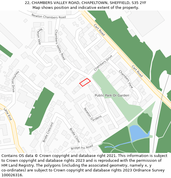 22, CHAMBERS VALLEY ROAD, CHAPELTOWN, SHEFFIELD, S35 2YF: Location map and indicative extent of plot