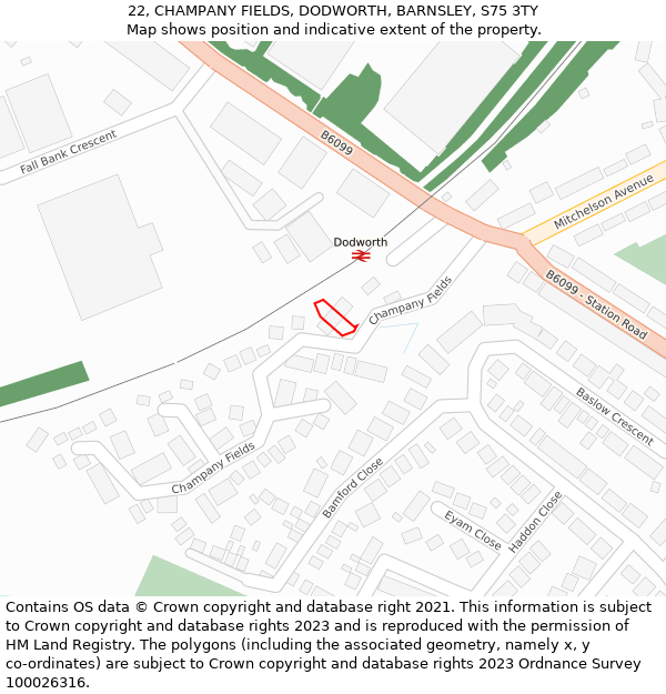 22, CHAMPANY FIELDS, DODWORTH, BARNSLEY, S75 3TY: Location map and indicative extent of plot