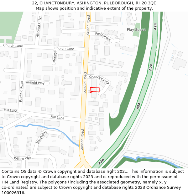 22, CHANCTONBURY, ASHINGTON, PULBOROUGH, RH20 3QE: Location map and indicative extent of plot