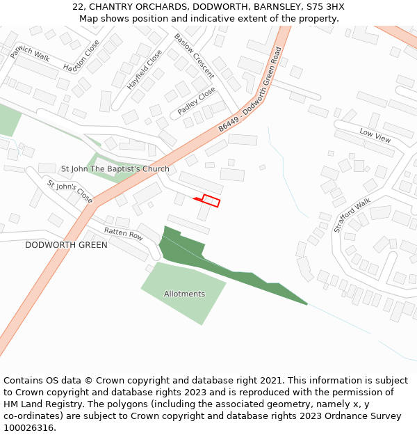 22, CHANTRY ORCHARDS, DODWORTH, BARNSLEY, S75 3HX: Location map and indicative extent of plot