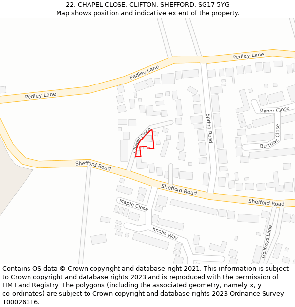 22, CHAPEL CLOSE, CLIFTON, SHEFFORD, SG17 5YG: Location map and indicative extent of plot