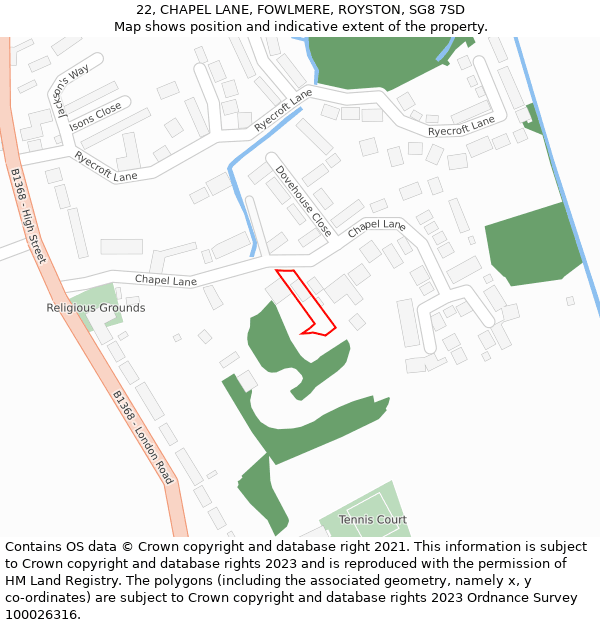 22, CHAPEL LANE, FOWLMERE, ROYSTON, SG8 7SD: Location map and indicative extent of plot