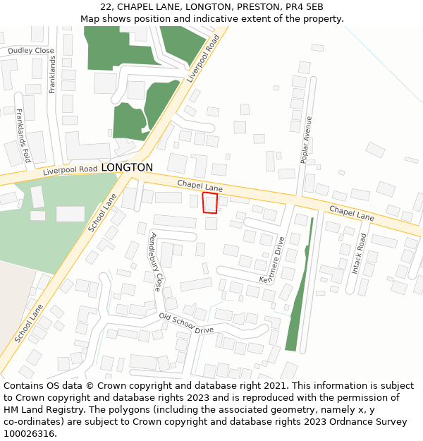 22, CHAPEL LANE, LONGTON, PRESTON, PR4 5EB: Location map and indicative extent of plot