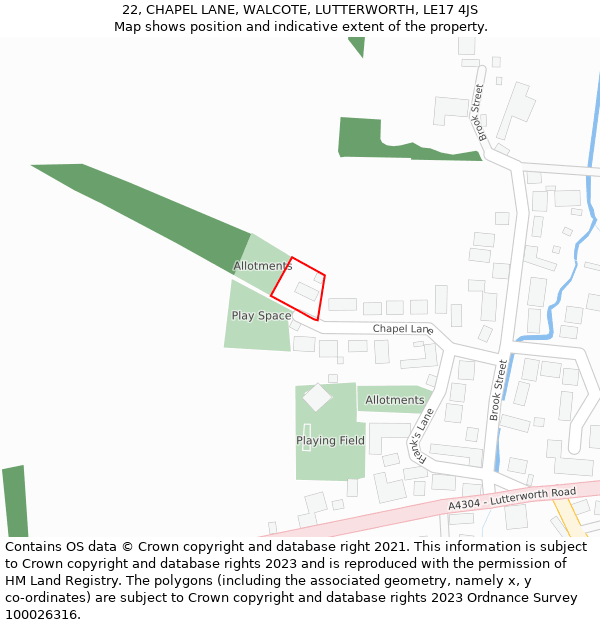 22, CHAPEL LANE, WALCOTE, LUTTERWORTH, LE17 4JS: Location map and indicative extent of plot