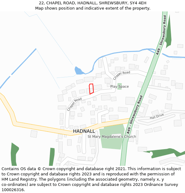 22, CHAPEL ROAD, HADNALL, SHREWSBURY, SY4 4EH: Location map and indicative extent of plot