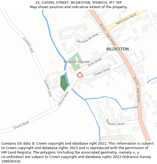 22, CHAPEL STREET, BILDESTON, IPSWICH, IP7 7EP: Location map and indicative extent of plot