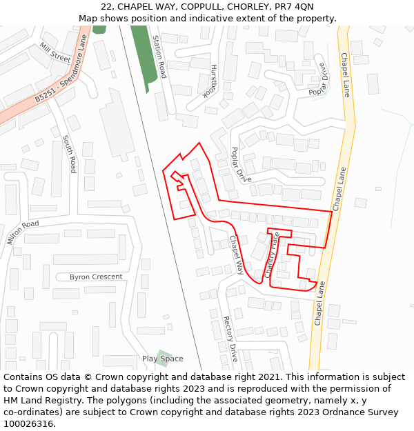 22, CHAPEL WAY, COPPULL, CHORLEY, PR7 4QN: Location map and indicative extent of plot