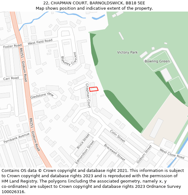 22, CHAPMAN COURT, BARNOLDSWICK, BB18 5EE: Location map and indicative extent of plot