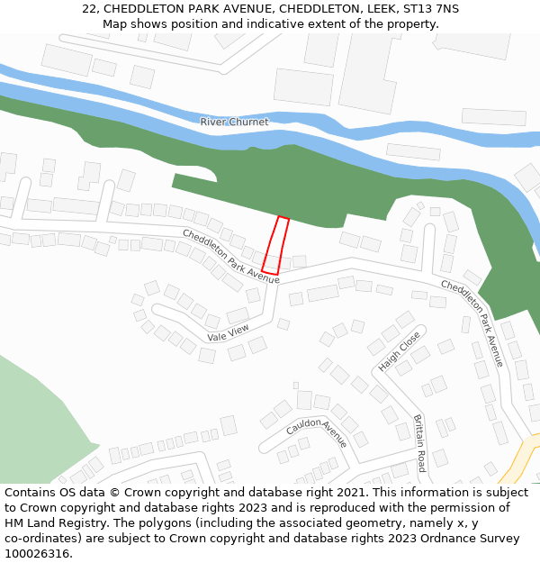 22, CHEDDLETON PARK AVENUE, CHEDDLETON, LEEK, ST13 7NS: Location map and indicative extent of plot