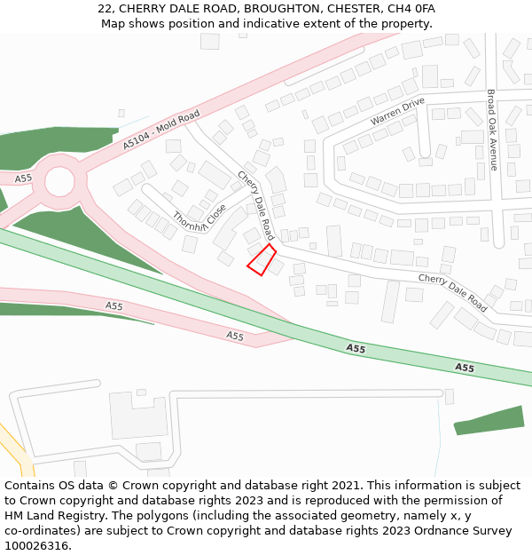 22, CHERRY DALE ROAD, BROUGHTON, CHESTER, CH4 0FA: Location map and indicative extent of plot