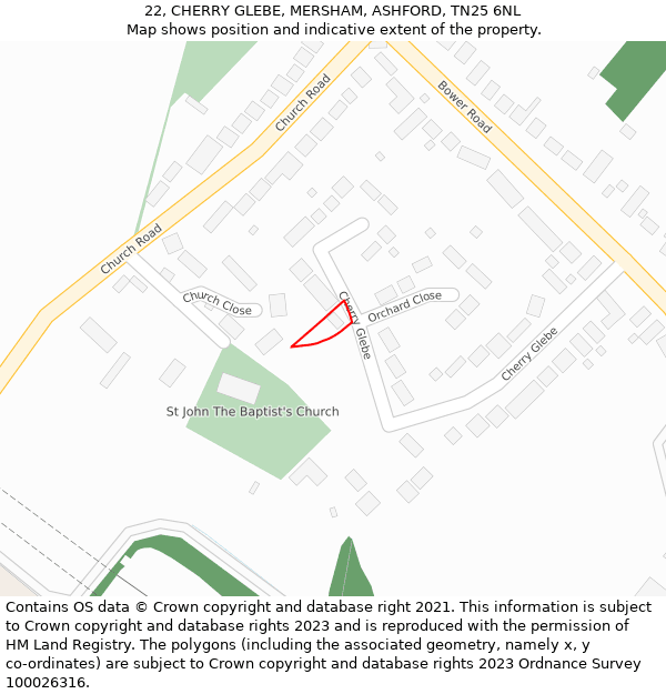 22, CHERRY GLEBE, MERSHAM, ASHFORD, TN25 6NL: Location map and indicative extent of plot