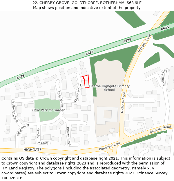 22, CHERRY GROVE, GOLDTHORPE, ROTHERHAM, S63 9LE: Location map and indicative extent of plot