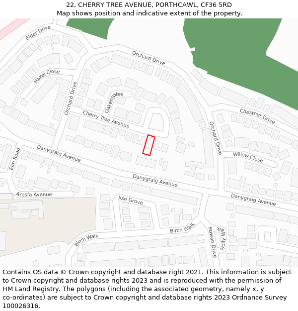 22, CHERRY TREE AVENUE, PORTHCAWL, CF36 5RD: Location map and indicative extent of plot