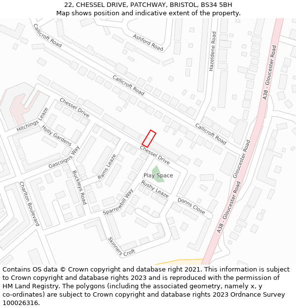 22, CHESSEL DRIVE, PATCHWAY, BRISTOL, BS34 5BH: Location map and indicative extent of plot