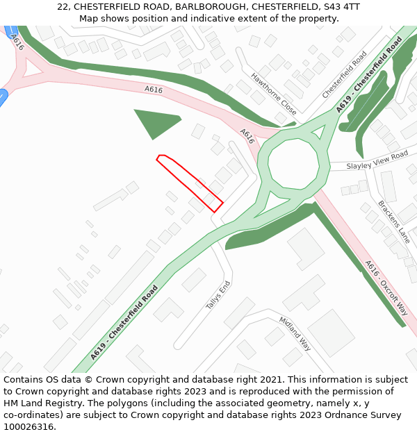 22, CHESTERFIELD ROAD, BARLBOROUGH, CHESTERFIELD, S43 4TT: Location map and indicative extent of plot