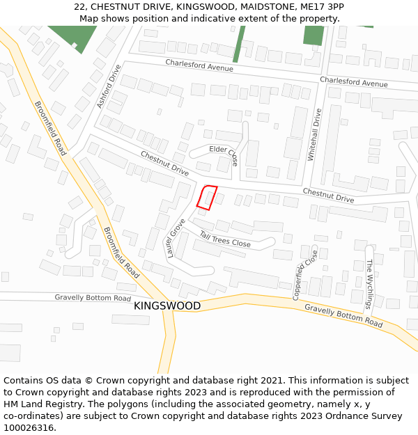 22, CHESTNUT DRIVE, KINGSWOOD, MAIDSTONE, ME17 3PP: Location map and indicative extent of plot