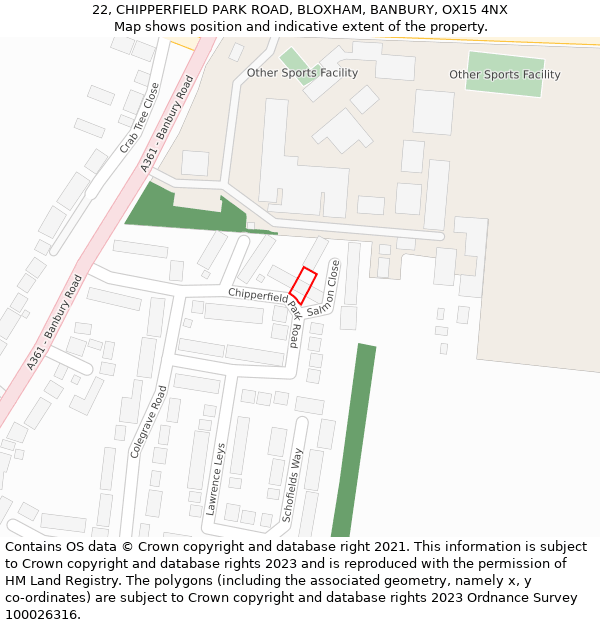 22, CHIPPERFIELD PARK ROAD, BLOXHAM, BANBURY, OX15 4NX: Location map and indicative extent of plot