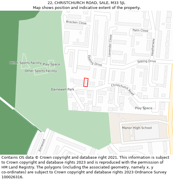 22, CHRISTCHURCH ROAD, SALE, M33 5JL: Location map and indicative extent of plot