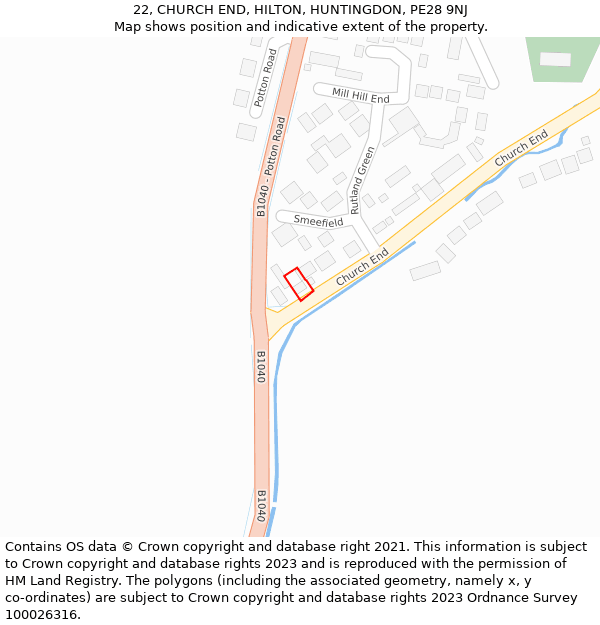 22, CHURCH END, HILTON, HUNTINGDON, PE28 9NJ: Location map and indicative extent of plot