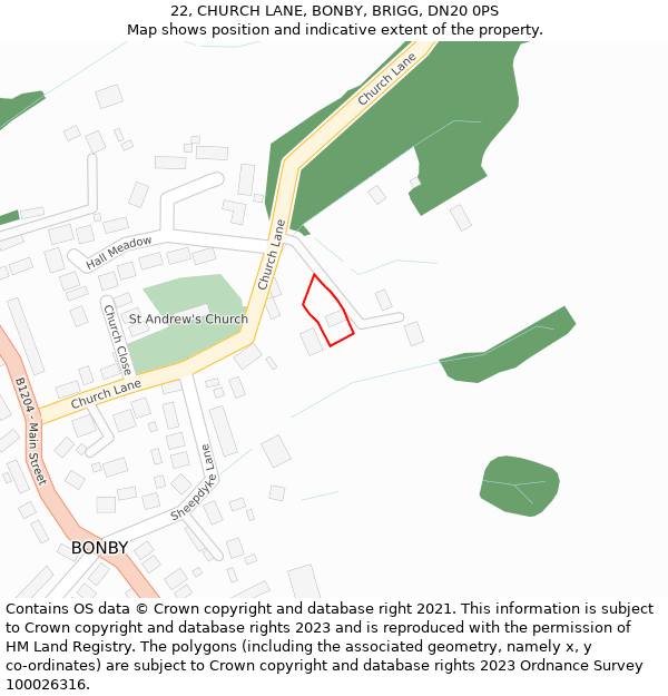 22, CHURCH LANE, BONBY, BRIGG, DN20 0PS: Location map and indicative extent of plot