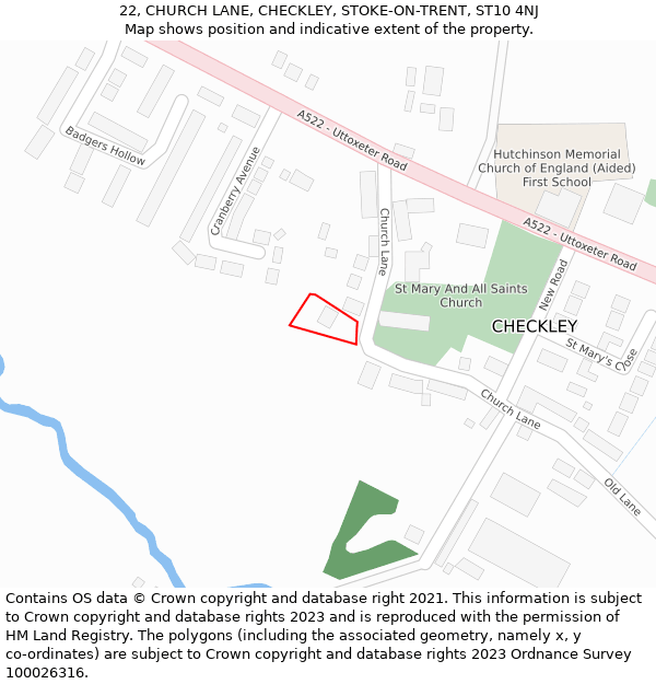 22, CHURCH LANE, CHECKLEY, STOKE-ON-TRENT, ST10 4NJ: Location map and indicative extent of plot