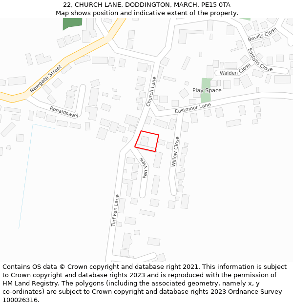 22, CHURCH LANE, DODDINGTON, MARCH, PE15 0TA: Location map and indicative extent of plot