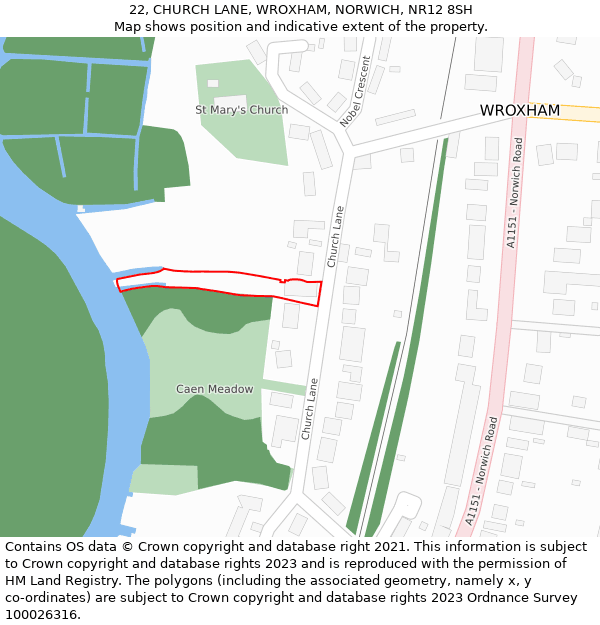 22, CHURCH LANE, WROXHAM, NORWICH, NR12 8SH: Location map and indicative extent of plot