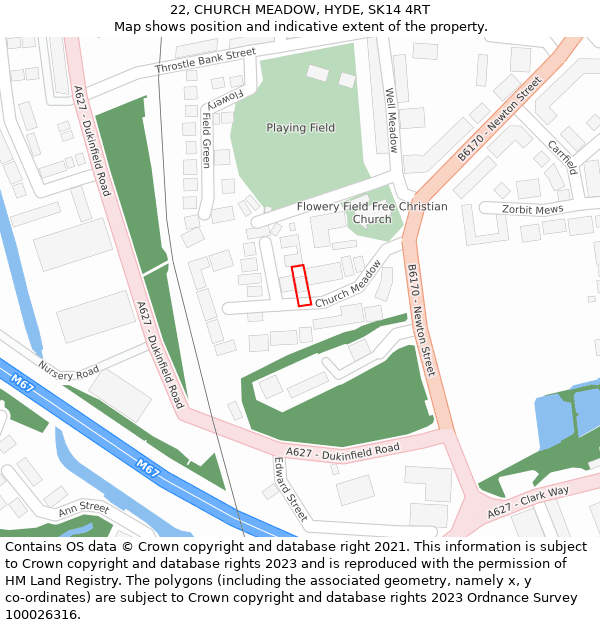 22, CHURCH MEADOW, HYDE, SK14 4RT: Location map and indicative extent of plot