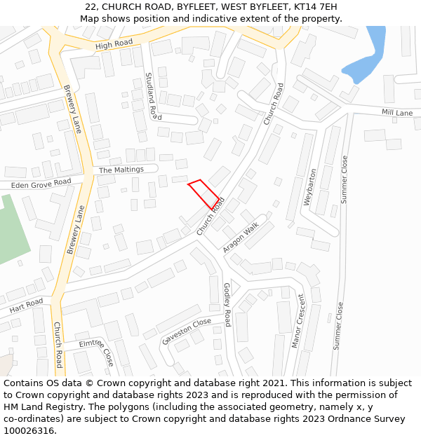 22, CHURCH ROAD, BYFLEET, WEST BYFLEET, KT14 7EH: Location map and indicative extent of plot