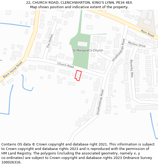 22, CHURCH ROAD, CLENCHWARTON, KING'S LYNN, PE34 4EA: Location map and indicative extent of plot