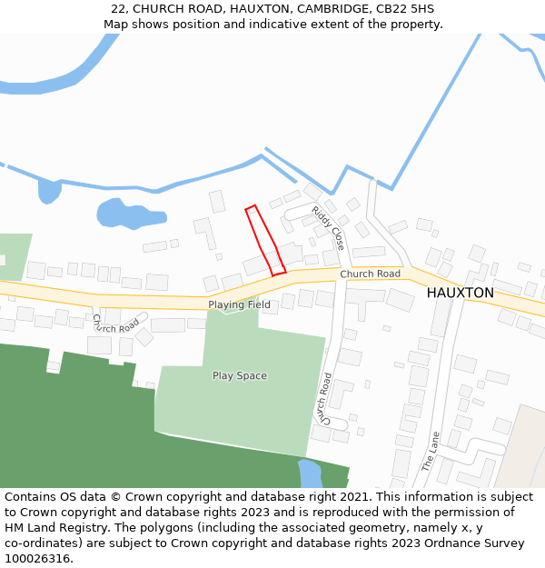 22, CHURCH ROAD, HAUXTON, CAMBRIDGE, CB22 5HS: Location map and indicative extent of plot