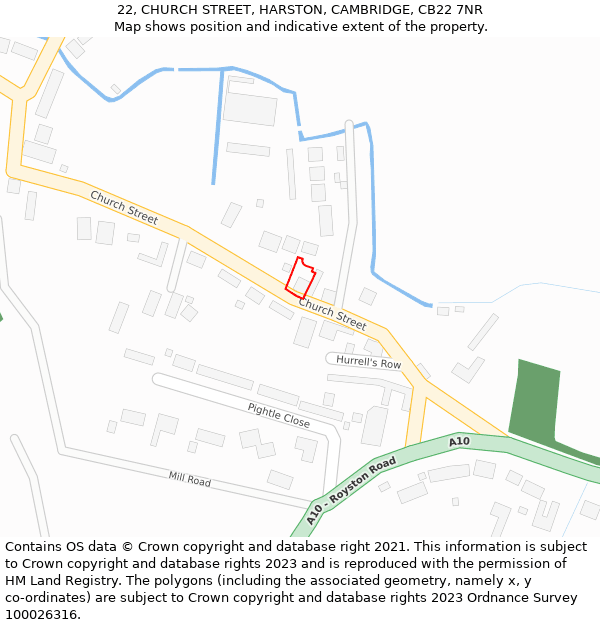 22, CHURCH STREET, HARSTON, CAMBRIDGE, CB22 7NR: Location map and indicative extent of plot