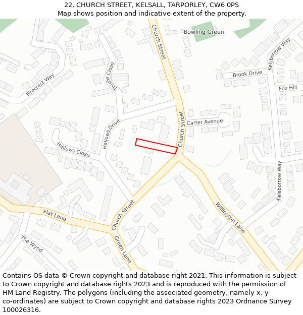 22, CHURCH STREET, KELSALL, TARPORLEY, CW6 0PS: Location map and indicative extent of plot