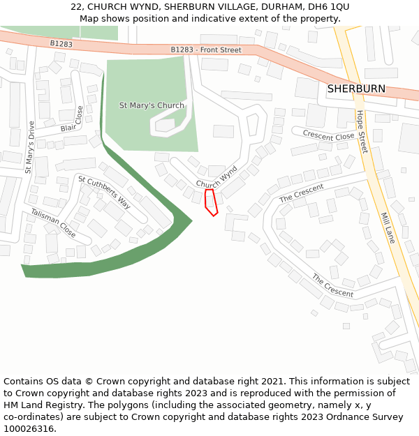 22, CHURCH WYND, SHERBURN VILLAGE, DURHAM, DH6 1QU: Location map and indicative extent of plot